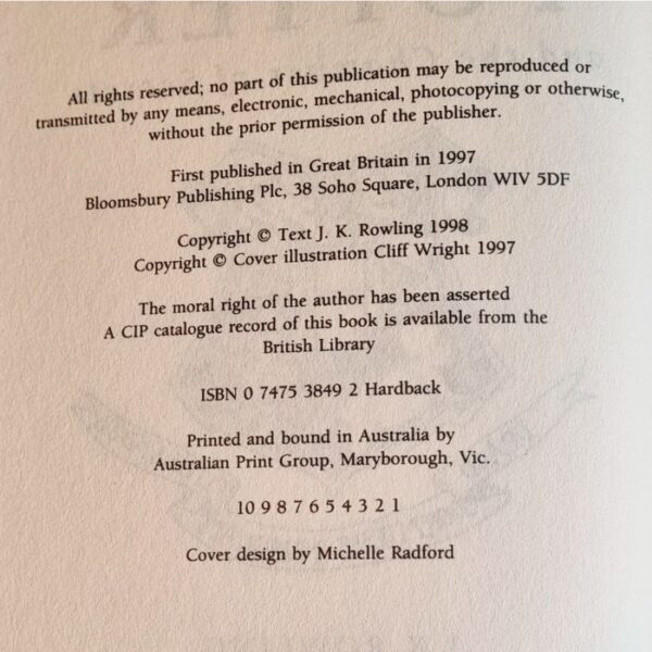 harry potter and the chamber of secrets. copyright page.